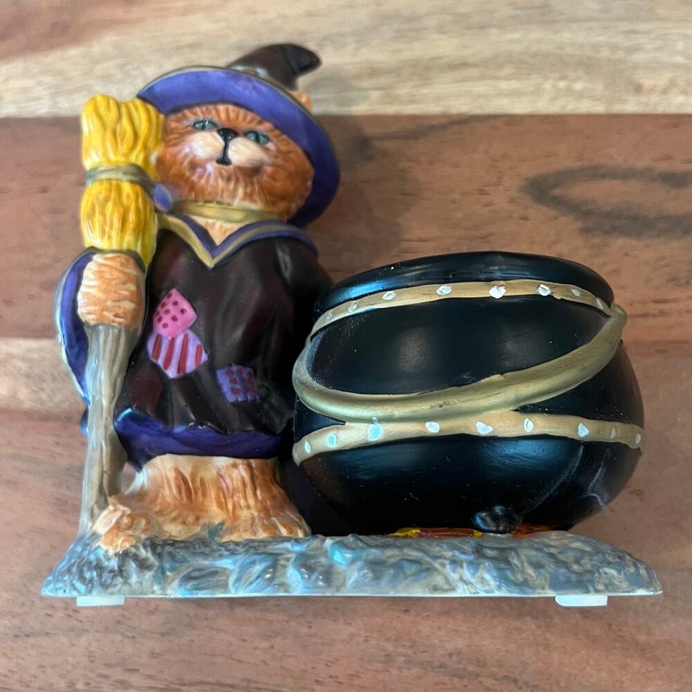 retired PartyLite Abracadandle Halloween Decor Witch Cat Cauldron candle holder